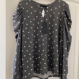 Gibson Look grey polka dot puff sleeve shirt